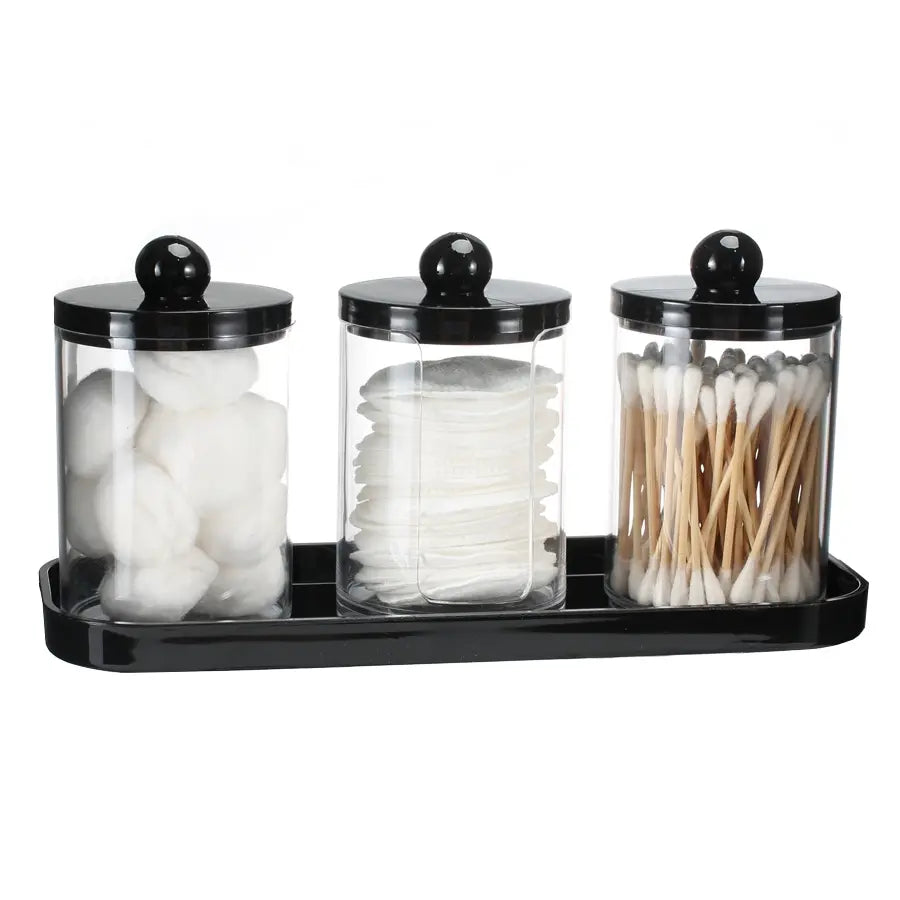 3 Piece Bathroom Cotton Swab Holder Set, Round Cotton Swab Stand with Tray, Medicine Can Storage Box, Tooth Flosser, Cotton Balls, Pads, Bathroom Accessories Organizer, Bathroom Accessory Set, Modern Bathroom Accessories, Restroom Accessories
