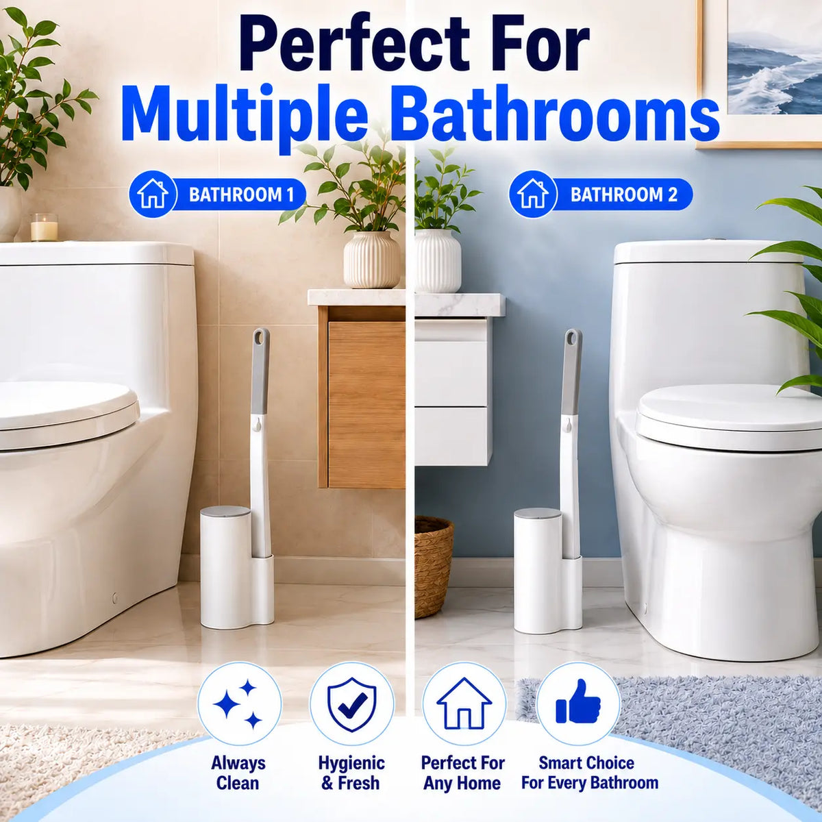 2-Pack Traditional Plastic Disposable Floor-Type Toilet Brush Set with 72 Fresh Swap Replaceable Sponge Heads - 360° Deep Cleaning Tool for Multi-Bath Users, Hygienic No-Mess Cleaner with Ocean/Lavender/Lemon Scents