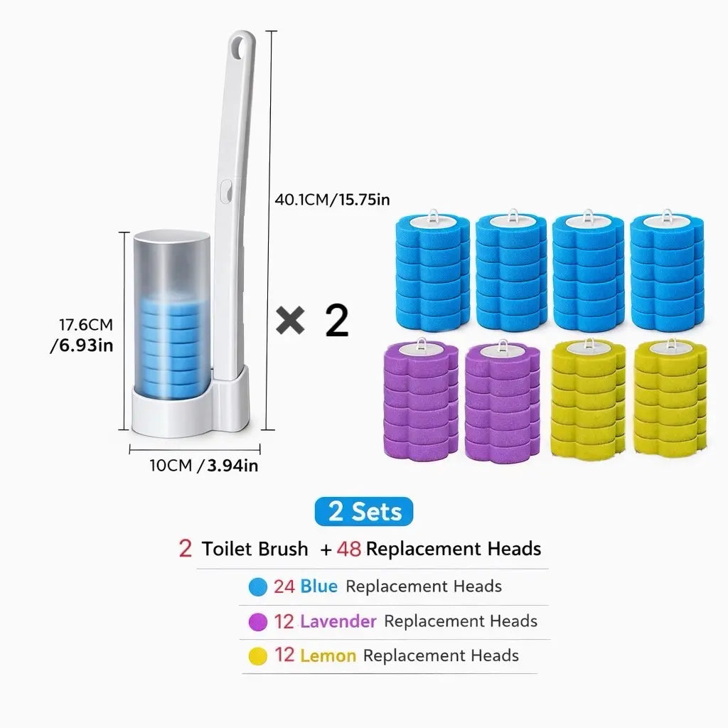 Disposable Antifouling Toilet Wand and Holder Set with Plastic-Silicone Long Handle, 48 Cleaner Replacement Heads, 3-Layer Structure Brush for Household Toilet Bowl Cleaning (Blue, Ocean Fresh Scent) by Sohochic