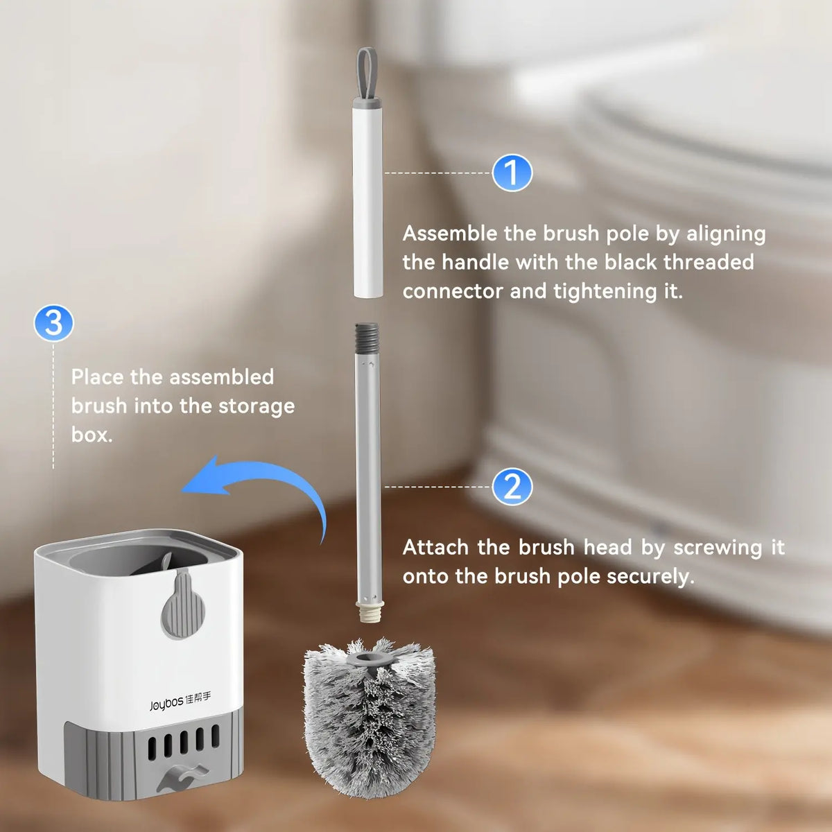Wall-Mounted Toilet Bowl Brush and Holder Set, with Long Handle, Flexible Design for Easy Cleaning, Includes Holder, Essential for Schools and Bathrooms, Toilet Brushes