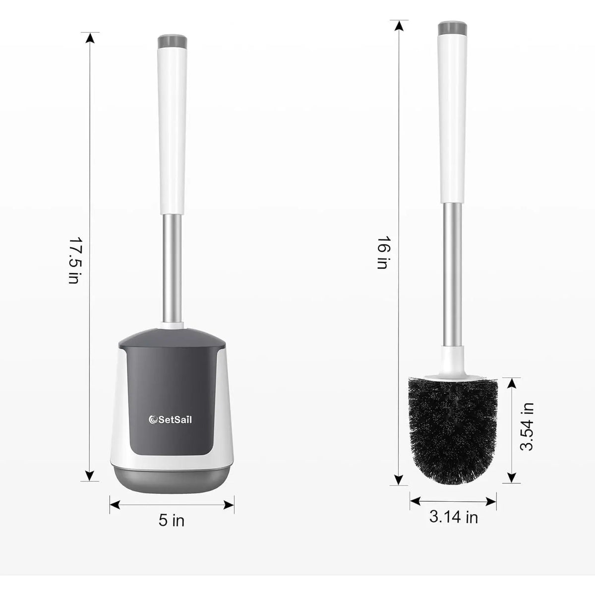 Toilet Brush and Holder, Self Closing Lid Toilet Bowl Brushes Holder and Extra Long Handle Ventilated Toilet Brush Set for Bathroom Cleaning, Nylon Bristles, White & Grey