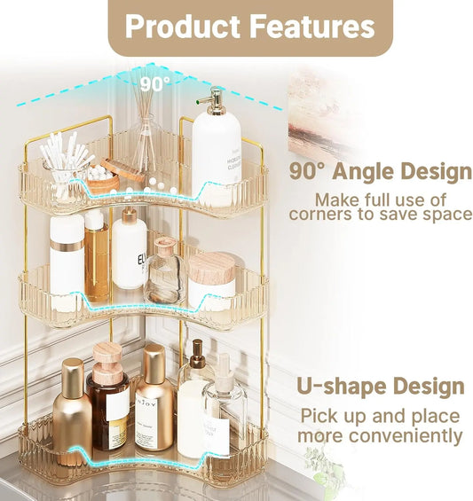 3-Tier Durable ABS Plastic Corner Shelf - 10×10×20 inch Waterproof Organizer Storage, Easy-Install Multi-Tray Bathroom Accessories, Maximizes Corner Space for Daily Items, Cosmetics & Bottles, Kitchen Use, Mother's Day Home Decor,sohochic