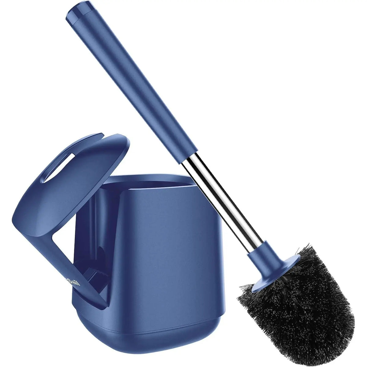 Toilet Brush and Holder, Self Closing Lid Toilet Bowl Brushes Holder and Extra Long Handle Ventilated Toilet Brush Set for Bathroom Cleaning, Nylon Bristles, White & Grey