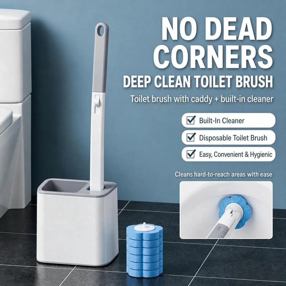 Disposable Toilet Brush, Complete Toilet Bowl Wand & Holder Set, 24PCS Cleaner Refills Included, Wall-Mount Design, Ideal for Household Bathroom Deep Cleaning,sohochic