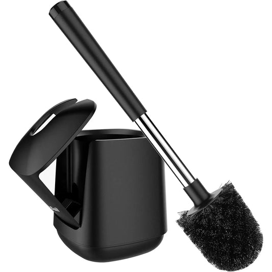 Black Toilet Brush and Holder Set - Self-Closing Lid, Extra-Long Ventilated Handle, Nylon Bristles for Bathroom Cleaning (brush + holder)