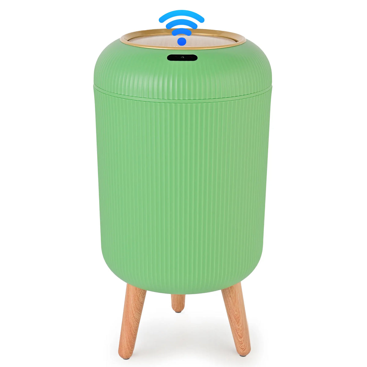 Pukomc PVC Narrow Oval Smart Garbage Can - Touchless Motion Sensor Open Dustbin with 4-Point Steady Base, Waterproof Rinseclean Surface, Modern Slim Bathroom Fit, Kitchen Trashcan for Indoor Use