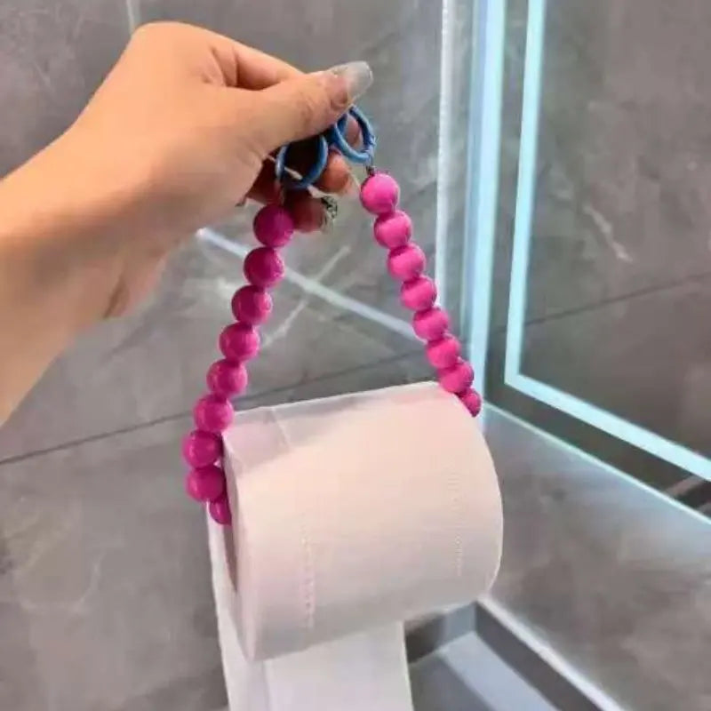 Self-Adhesive Roll Paper Holder, Durable Plastic Bathroom Towel Rack, Pearl Embellished Design, Space-Saving Wall-Mounted Kitchen Organizer, Bathroom Supplies, Plastic Bathroom Gadget