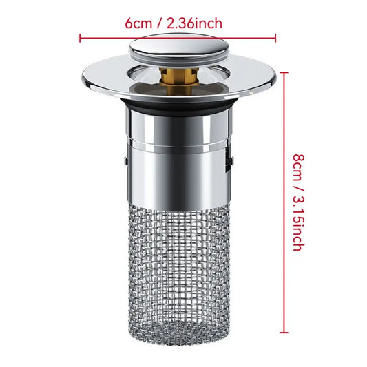 Adjustable Sink Drain Stopper, Press-Down Filter, Anti Clogging Drainage for Bathroom Faucet, Stainless Steel Mesh, Chrome Plated Hair Catcher, Detachable Lid, Bathroom Necessities