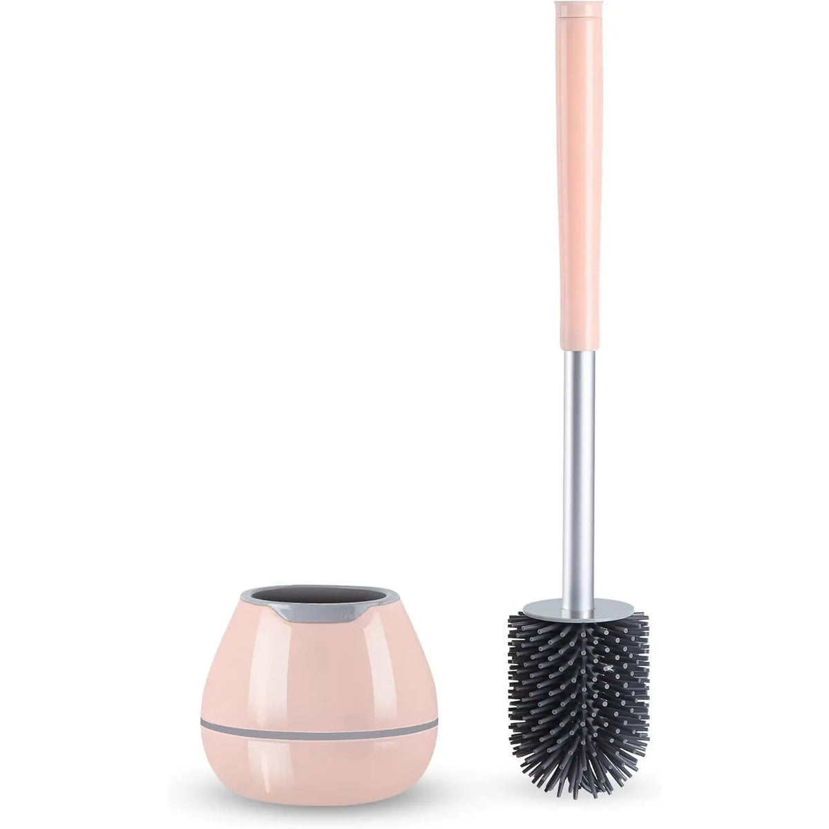 Toilet Brush and Holder Set, Silicone Toilet Bowl Cleaner Brush, Bathroom Cleaning Bowl Kit with Tweezers, Bathroom Accessories with Aluminum Handle - White