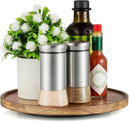 Acacia Wood Lazy Susan Organizer Turntable for Kitchen Countertop & Cabinet – 360° Rotating Spice Rack Organizer for Pantry, Dining Table, Coffee Bar, Bathroom Vanity, Makeup Storage & Home Organization (Small 8.6 Inch)