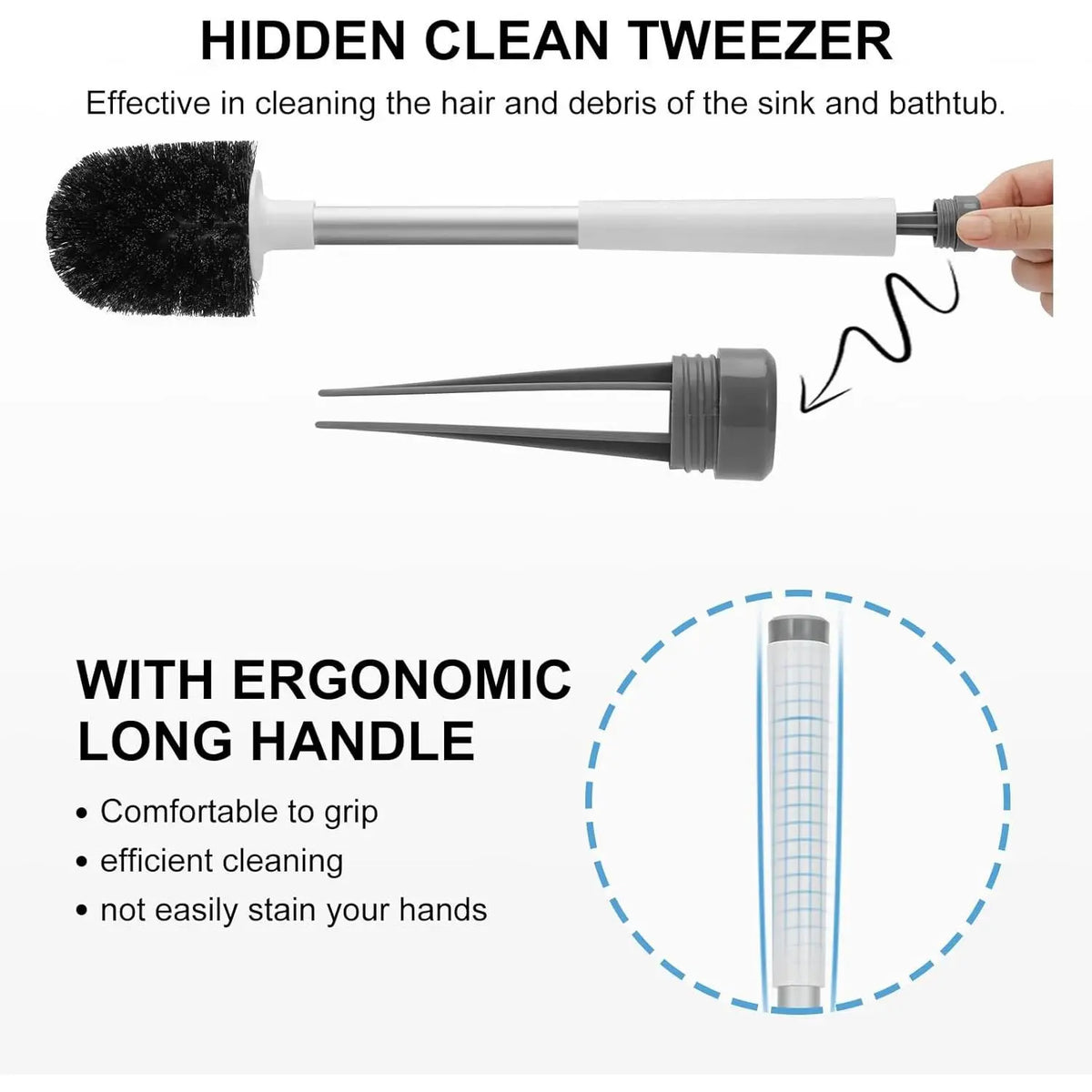 Toilet Brush and Holder, Self Closing Lid Toilet Bowl Brushes Holder and Extra Long Handle Ventilated Toilet Brush Set for Bathroom Cleaning, Nylon Bristles, White & Grey