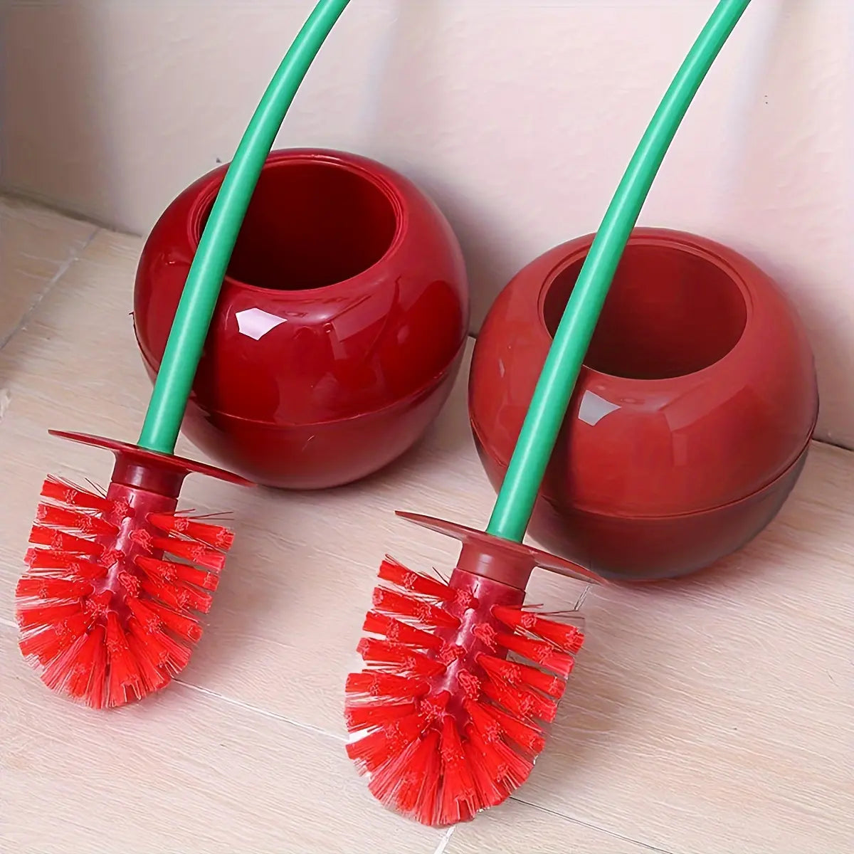 [Soft Plastic Toilet Brush] Playful Cherry-Shape Bathroom Accessory, 1pc Long Ergonomic Handle Manual Tool for Tight Spaces, Soft Bristles, Sturdy Construction, Daily Cleaning
