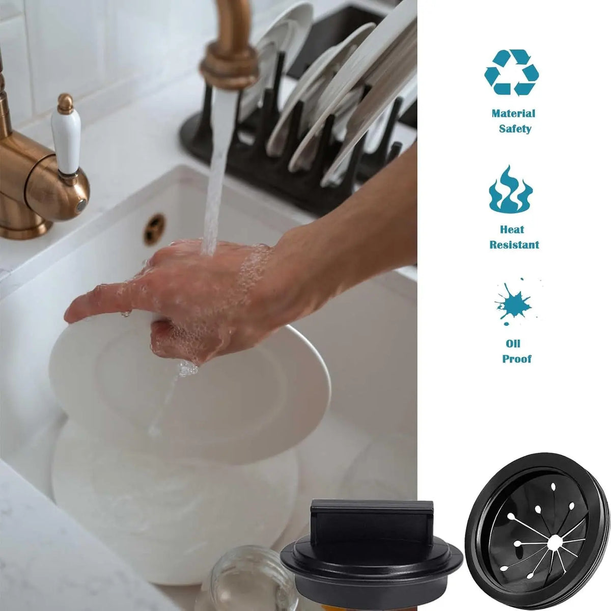 Multi-Function EPDM Synthetic Rubber Garbage Disposal Splash Guard & Sink Stopper - 3-1/8 in Durable Resistance Drain Plug Cover, Modern Whirlaway Replacement Part for Kitchen Sinks