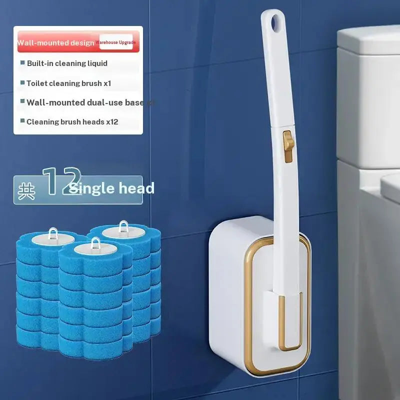 Wall Mounted Toilet Brush Set, 1 Set Toilet Bowl Brush and Holder with 24/48/72pcs Disposable Replacement Brush Head, Toilet Scrubber Brush, Bathroom Cleaning Tool, Bathroom Cleaning Supply, House Cleaning Tools, Toilet Cleaning System