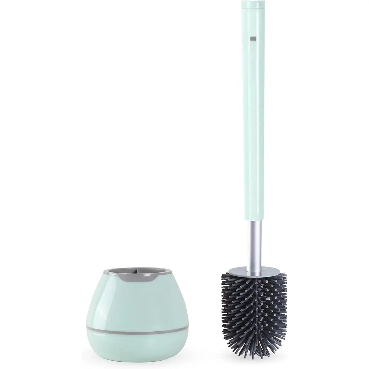 Toilet Brush and Holder Set, Silicone Toilet Bowl Cleaner Brush, Bathroom Cleaning Bowl Kit with Tweezers, Bathroom Accessories with Aluminum Handle - White