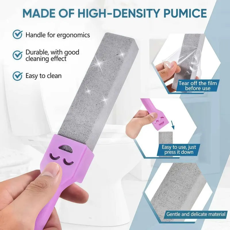 Volcanic Rock Pumice Stone Toilet Scrubber Brush with Extra Long Handle, Bathroom Cleaning Supplies for Toilet Bowl Ring, Lime Scale Stain Removal on Bathroom Tile