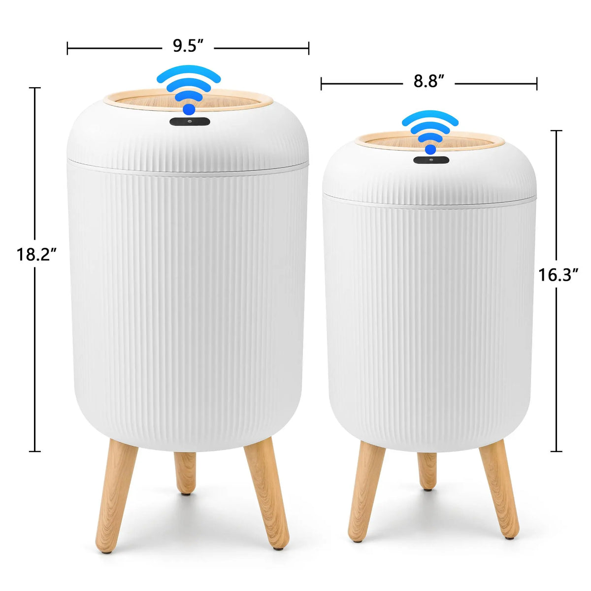 Pukomc PVC Narrow Oval Smart Garbage Can - Touchless Motion Sensor Open Dustbin with 4-Point Steady Base, Waterproof Rinseclean Surface, Modern Slim Bathroom Fit, Kitchen Trashcan for Indoor Use