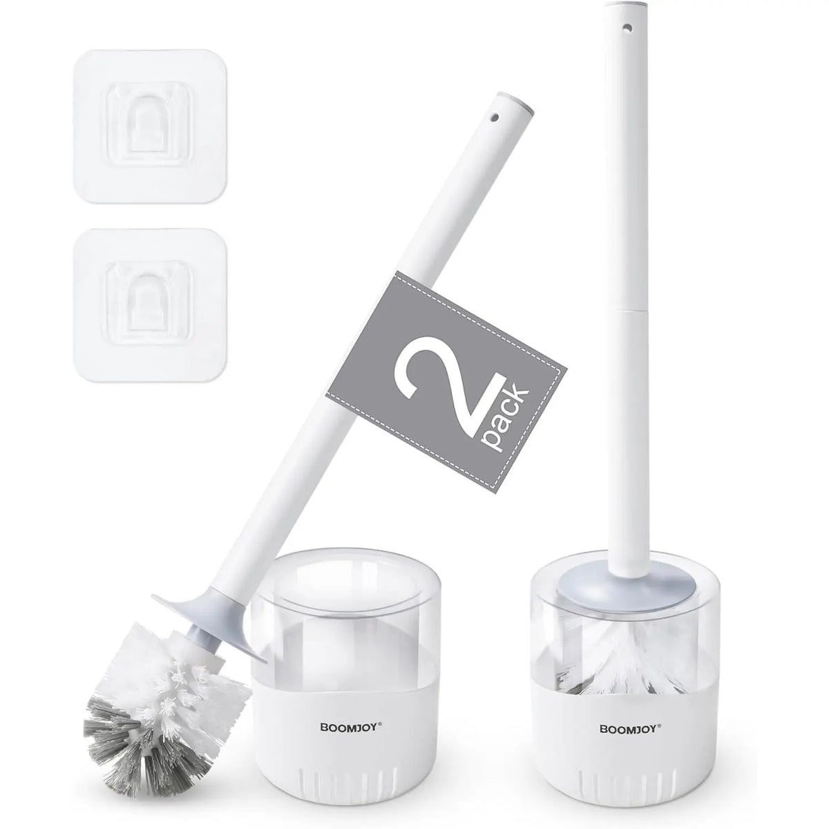 Toilet Brush and Holder Set, Silicone Toilet Bowl Cleaner Brush, Bathroom Cleaning Bowl Kit with Tweezers, Bathroom Accessories with Aluminum Handle - White