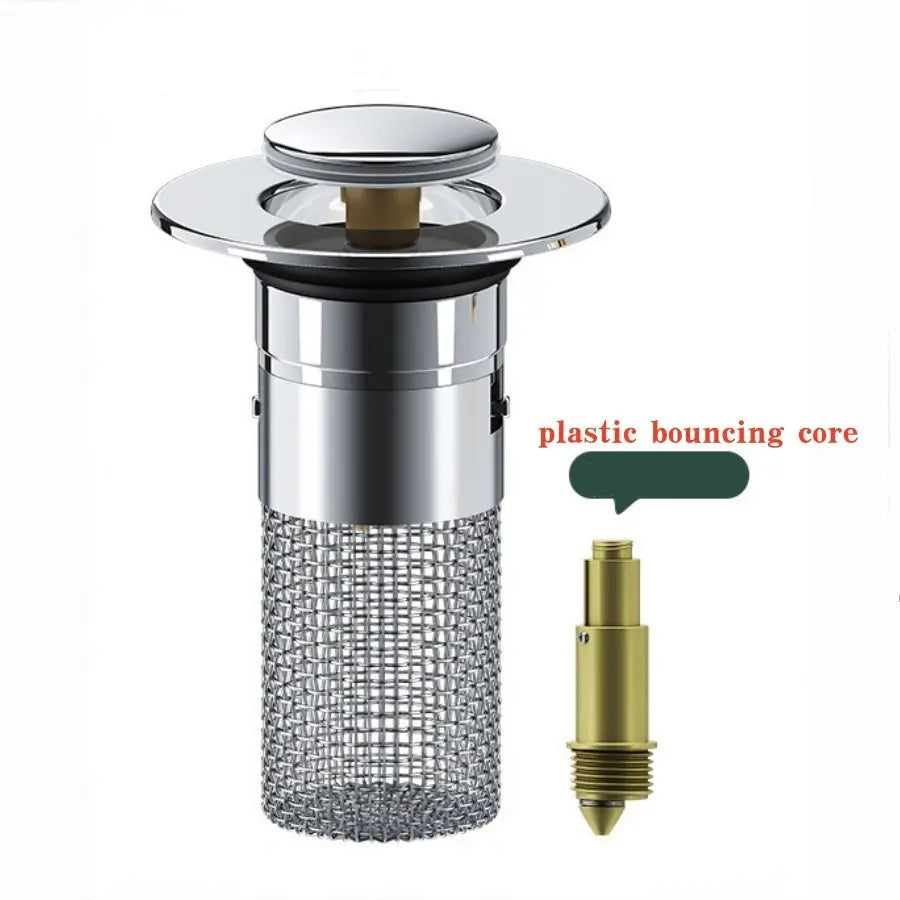 Adjustable Sink Drain Stopper, Press-Down Filter, Anti Clogging Drainage for Bathroom Faucet, Stainless Steel Mesh, Chrome Plated Hair Catcher, Detachable Lid, Bathroom Necessities