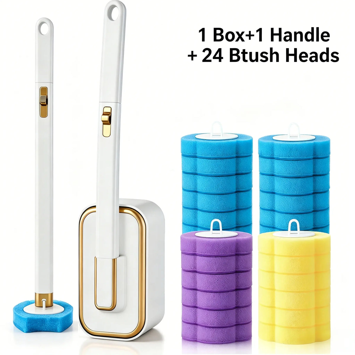 Wall-mounted Bathroom Toilet Brush with Holder, Double-sided Anti-fouling Toilet Bowl Brush, 18/24 Disposable Hygienic Heads, Practical Bathroom Cleaning Tool