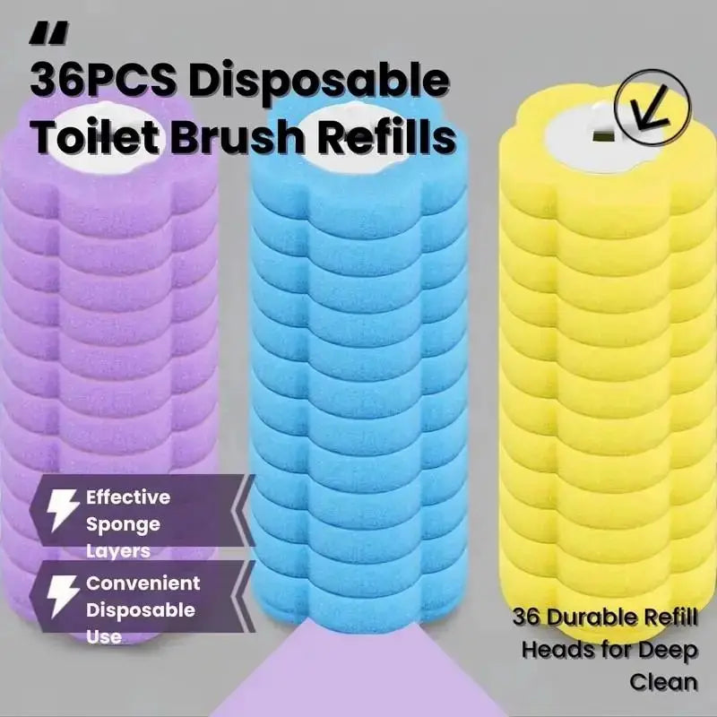 36-Pack Disposable Toilet Brush Replacement Heads, Bulk Multicolor Sponge Refills for Household Toilet Cleaning System, Home Supplies for Daily Bathroom Maintenance