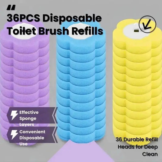 36-Pack Disposable Toilet Brush Replacement Heads, Bulk Multicolor Sponge Refills for Household Toilet Cleaning System, Home Supplies for Daily Bathroom Maintenance