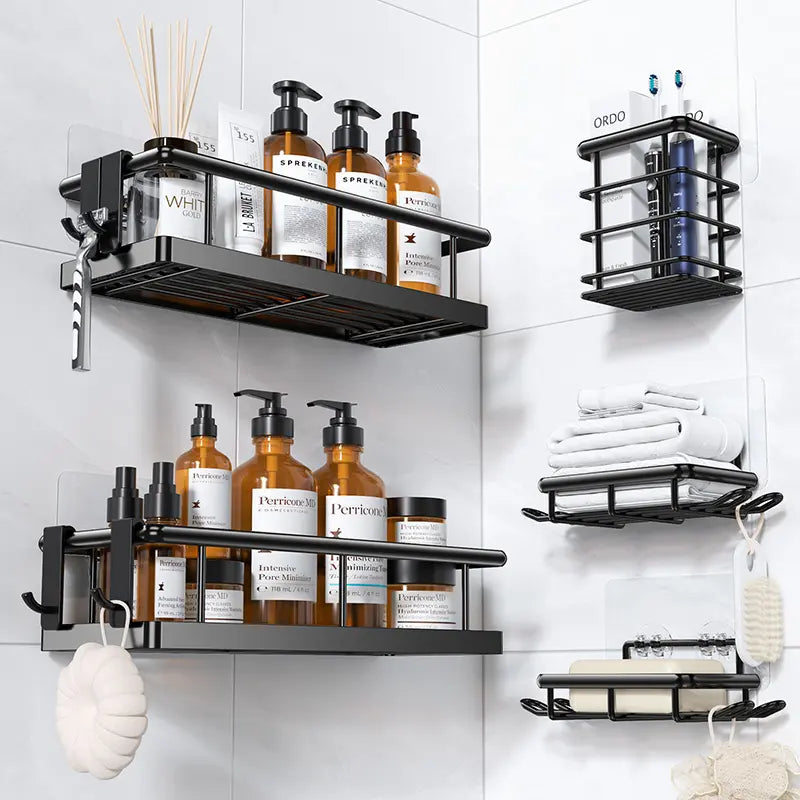 ZUZZEE Modern 3-Piece High-Quality Metal Bathroom Shower Organizer, Punch-Free Removable Rust-Resistant Waterproof Corner Shelf with Hollow Drain-Dry Bottom, Soap Spray Holder, 40lb Capacity, Adhesive Tape, Manual, Great for Showers Kitchens RVs,sohochic