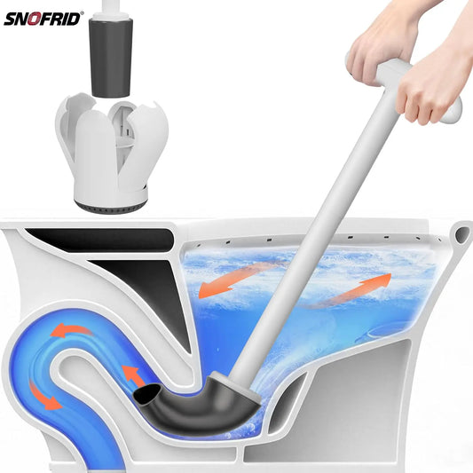 Snofrid Upgraded Toilet Plunger with Hideaway Wall-Mounted Caddy, Dual-Hand Grip, 360° Deep Clean Function, Auto Vent Cap, Compact Durable Build, Built-In Drip Tray, Easy-To-Clean White Bathroom Gadget for Home Upgrade