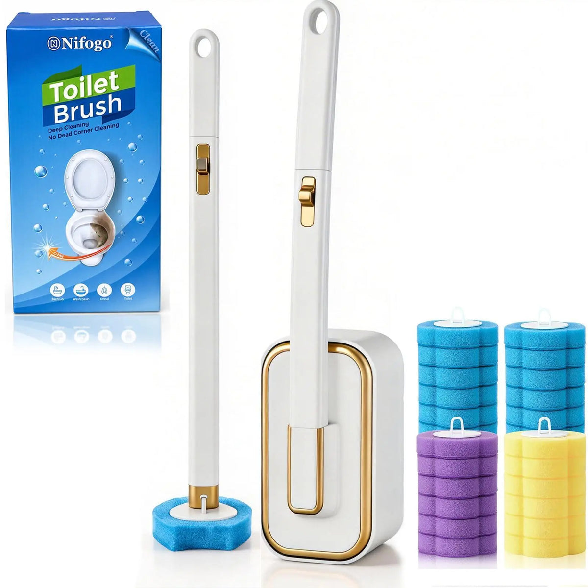 Disposable Wall-Mount Long-Handled Toilet Brush Wand with 24 Mixed Fragrance Refills, ABS Durable Deep Cleaning Removable Modern Toilet Brush & Plungers, Stylish Home Bathroom Cleaning Essential, Long-Handled Toilet Brush & Plungers
