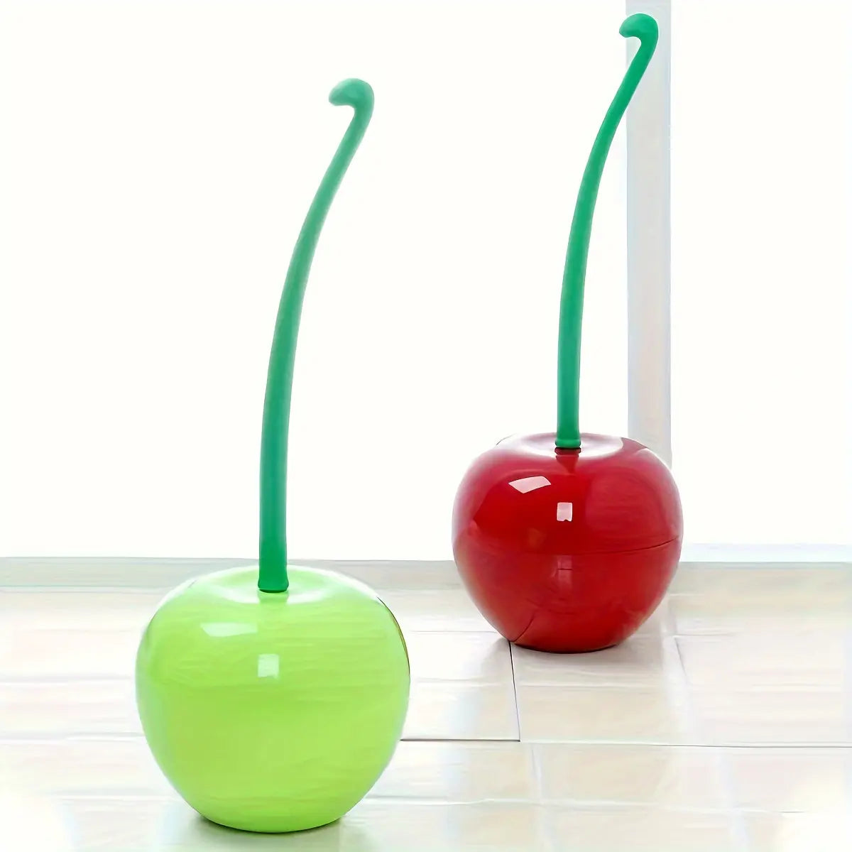 [Soft Plastic Toilet Brush] Playful Cherry-Shape Bathroom Accessory, 1pc Long Ergonomic Handle Manual Tool for Tight Spaces, Soft Bristles, Sturdy Construction, Daily Cleaning