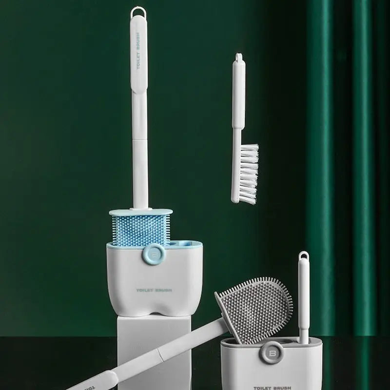 Silicone Toilet Brush Set, No Dead Angles Long Handle Toilet Cleaner, with Storage Base, Bathroom Cleaning Tool, Easy to Use, Toilet Brush with Holder