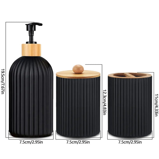Black Bathroom Soap Dispenser Set Bathroom Countertop Brush Holders, Bathroom Essentials Accessories, Bathroom Accessory