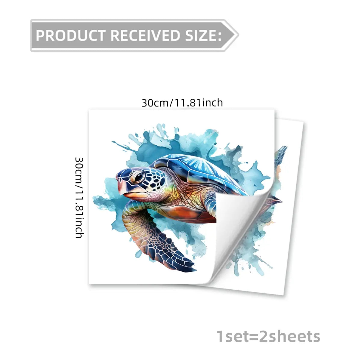 Set (30*30cm*2pcs) Watercolor Turtle Toilet Stickers, Ocean Healing Theme, Waterproof Removable Decorative Stickers
