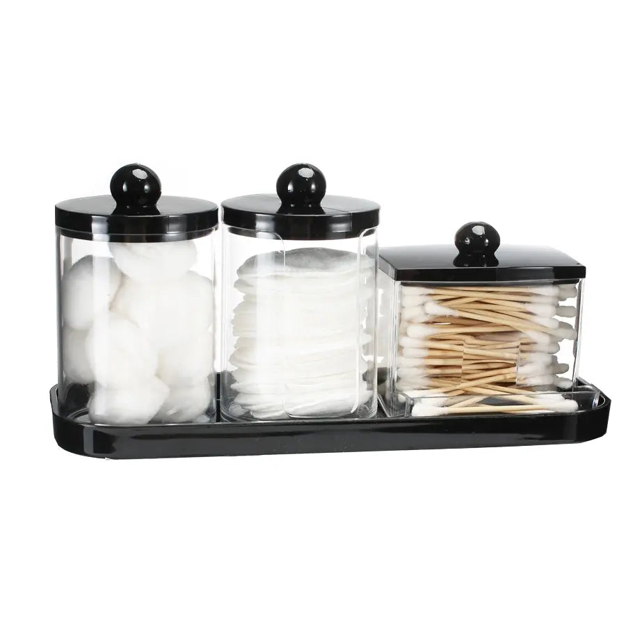 3 Piece Bathroom Cotton Swab Holder Set, Round Cotton Swab Stand with Tray, Medicine Can Storage Box, Tooth Flosser, Cotton Balls, Pads, Bathroom Accessories Organizer, Bathroom Accessory Set, Modern Bathroom Accessories, Restroom Accessories