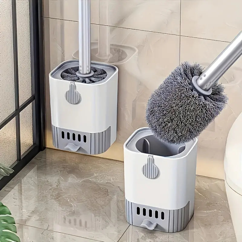1/2pcs Long Handled Wall Hanging Toilet Cleaning Brush, No Drill Bathroom Toilet Brush With Bracket, Flexible Deep Clean Sanitary Ware Brush For Home School, Toilet Brush And Holder Set