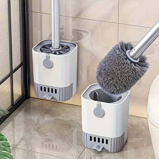 1/2pcs Long Handled Wall Hanging Toilet Cleaning Brush, No Drill Bathroom Toilet Brush With Bracket, Flexible Deep Clean Sanitary Ware Brush For Home School, Toilet Brush And Holder Set