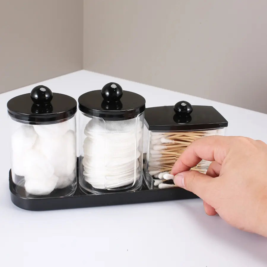 3 Piece Bathroom Cotton Swab Holder Set, Round Cotton Swab Stand with Tray, Medicine Can Storage Box, Tooth Flosser, Cotton Balls, Pads, Bathroom Accessories Organizer, Bathroom Accessory Set, Modern Bathroom Accessories, Restroom Accessories