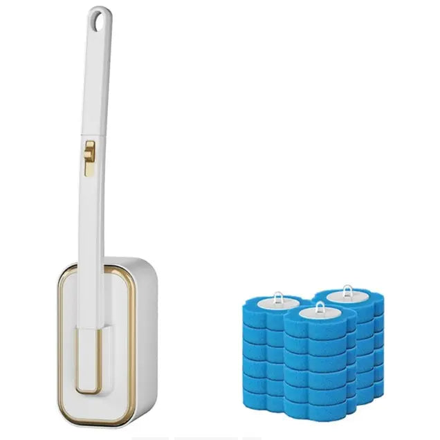 Household Disposable Toilet Brush Set - Wall-Mountable Glass Silicone Cleaning Wand (1 Set with 18 Pcs Brushheads), Push-Button Switch, Quick Cleaning, Adhesive Tabs, Multiple Scents, for Bathrooms Daily Use, Sohochic