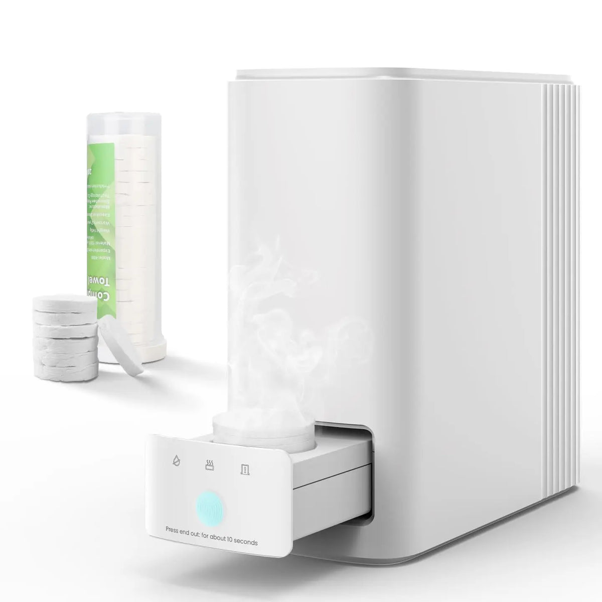 Compact Hot Towel Dispenser for Skincare, 5-Second 55°C Face Towel Warmer, Automatic Pop-Out Design, Voice Prompts, 20 Towels Included