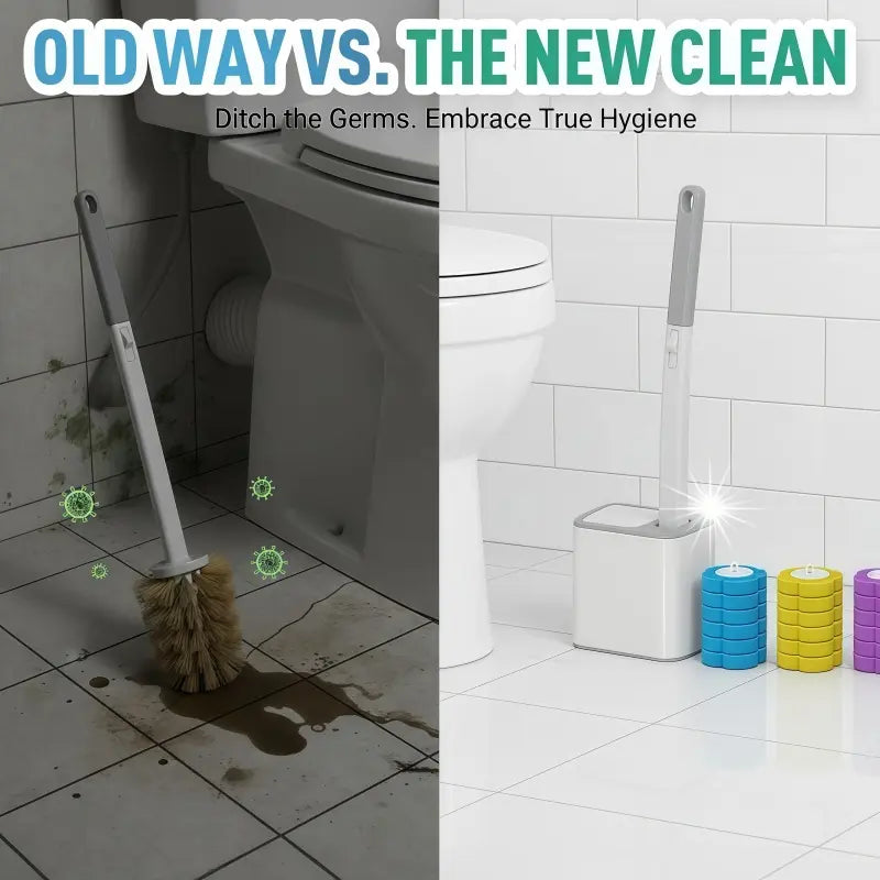 Plastic Disposable Toilet Brush - Toilet Cleaning System Bathroom Accessory, Flip-Lid Hygienic Contactless Use, Quick-Release Head for Edge/Corner Reach, Space-Saving Compact Storage; Optional Bundle or Separate Replacement Sponge Heads Available