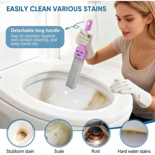 Volcanic Rock Pumice Stone Toilet Scrubber Brush with Extra Long Handle, Bathroom Cleaning Supplies for Toilet Bowl Ring, Lime Scale Stain Removal on Bathroom Tile