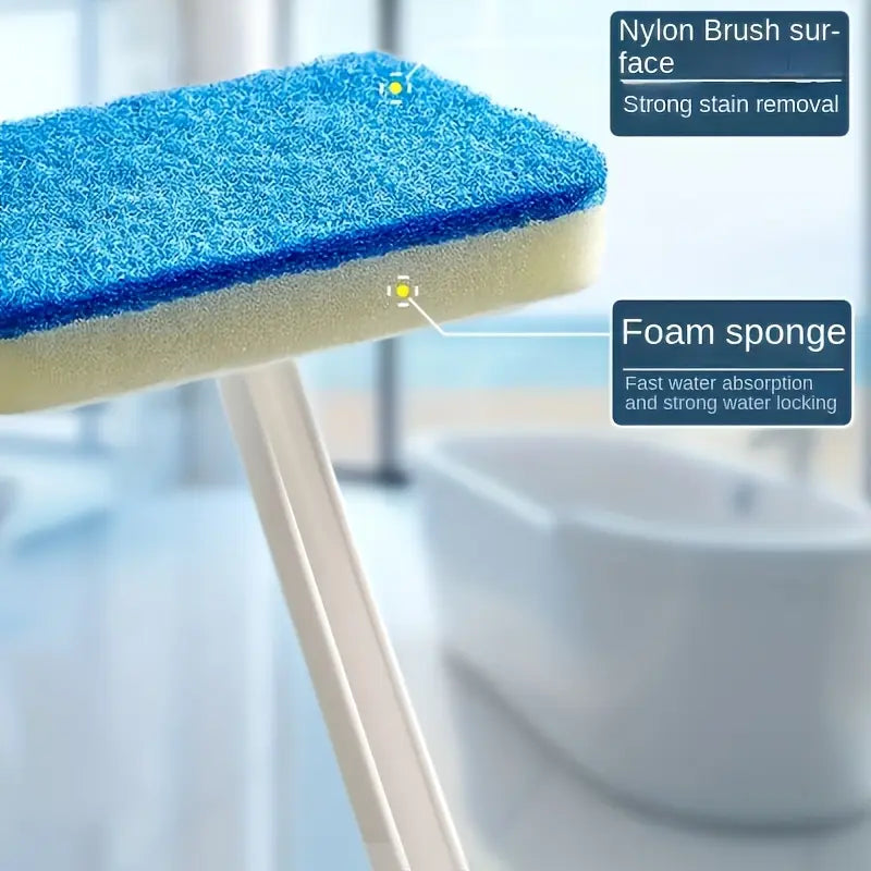 Long-Handled Toilet Cleaner Brush - Medium Soft Detachable Sponge Head, Ergonomic Durable Plastic Handle, Functional Brush for Tile Bathtub Scrubbing, No-Electricity Household Bathroom Cleaning Tool