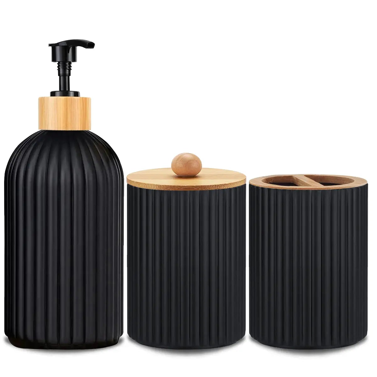 Black Bathroom Soap Dispenser Set Bathroom Countertop Brush Holders, Bathroom Essentials Accessories, Bathroom Accessory