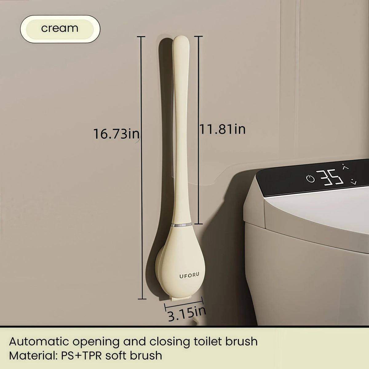 UFORU Wall Mount Toilet Brush with Flexible Silicone Head - 16.73in Long Handle Bathroom Cleaner, No blind spot,Easy to clean Cleaning
