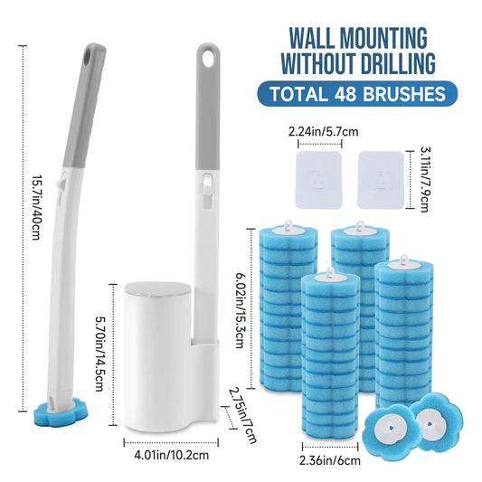 Disposable Antifouling Toilet Wand and Holder Set with Plastic-Silicone Long Handle, 48 Cleaner Replacement Heads, 3-Layer Structure Brush for Household Toilet Bowl Cleaning (Blue, Ocean Fresh Scent) by Sohochic