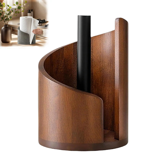 Mountain Shape Paper Box Holder with Mango Wood Round Base and Iron Stand, Wooden Face Paper Organizer, Fits Super Long Rolls, Easy Tear, Living Room & Kitchen, Tissue Holder, Bathroom Organizing Accessories, Bathroom Organizers, Bathroom Accessory