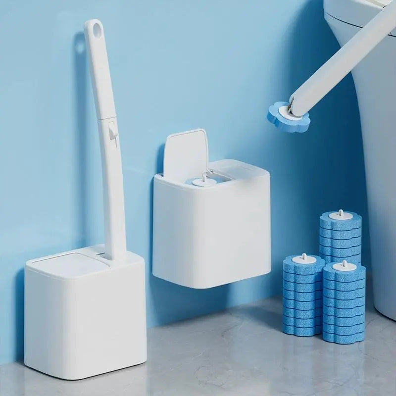 Disposable Toilet Brush, Toilet Bowl Wand Holder Set with 24PCS Cleaner Refills, Bathroom Cleaning System for Sink Bathtub Drain Wash Basin Urinal,Wall-Mount Scrubbing Toilet Brush Bathroom Cleaning Kit