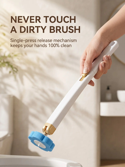 Disposable All-in-2 Toilet Brush Wand Kit with 24 Preloaded Soft Refills, Wall Mount Caddy Box, 360° Rotating Head, Long Handle, Touch-Free Disposal, 3-Layer Deep-Cleaning Sponges, ABS Rust-Stain Lift Cleaner for Daily Bathroom Organized Storage