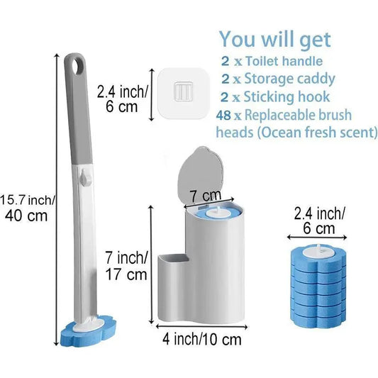Disposable Toilet Brush and Holder Set,Extended Handle with 48 Cleaner Refills Toilet Brush for Toilet Bowl Cleaners,Bathroom Cleaning, Bathtub - Blue (Ocean Fresh Scent)
