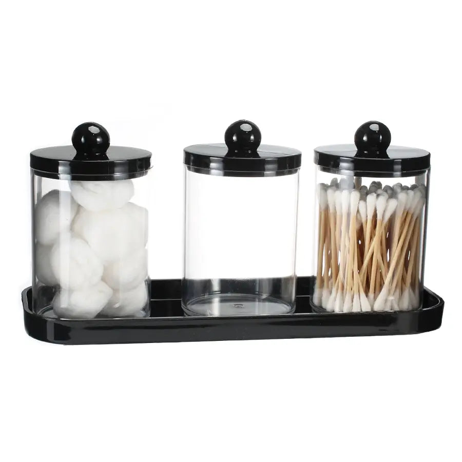 3 Piece Bathroom Cotton Swab Holder Set, Round Cotton Swab Stand with Tray, Medicine Can Storage Box, Tooth Flosser, Cotton Balls, Pads, Bathroom Accessories Organizer, Bathroom Accessory Set, Modern Bathroom Accessories, Restroom Accessories